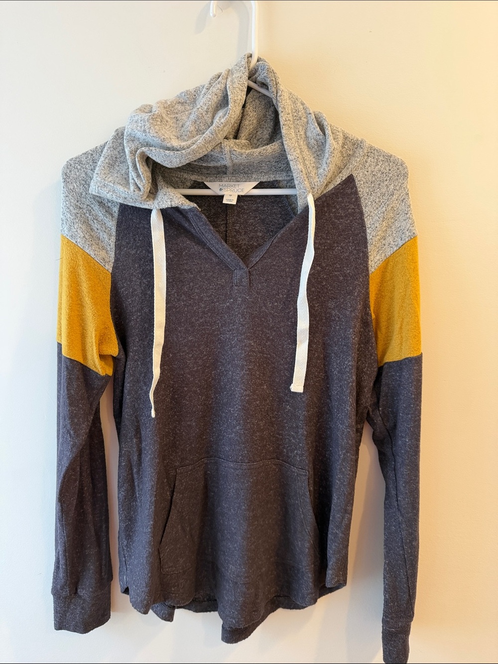 Market & Spruce Charcoal, Gray & Mustard Colorblock Cowl Pullover